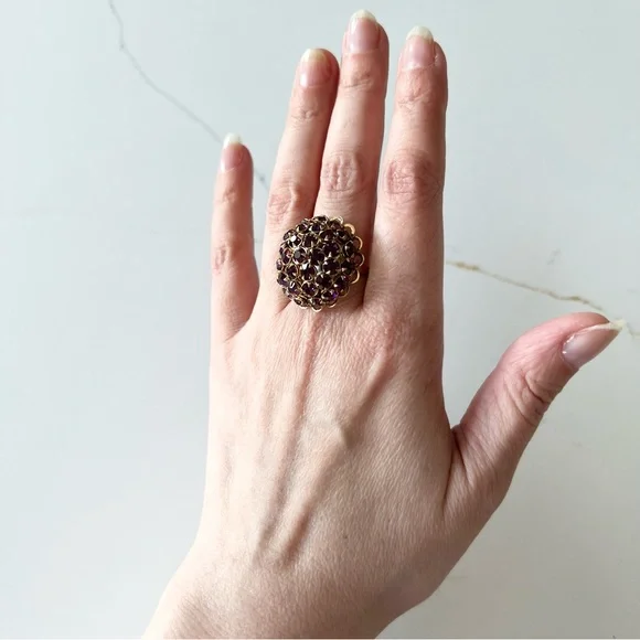 ⭐️ Vintage Handmade Rhinestone Cluster Adjustable Cocktail Ring - Picture 3 of 9